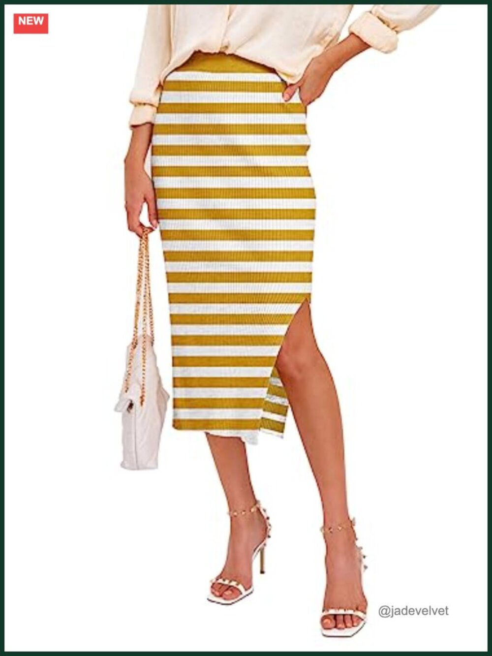 Pencil Midi Skirt Split Side Stretchy Ribbed Knit Bodycon Casual Solid